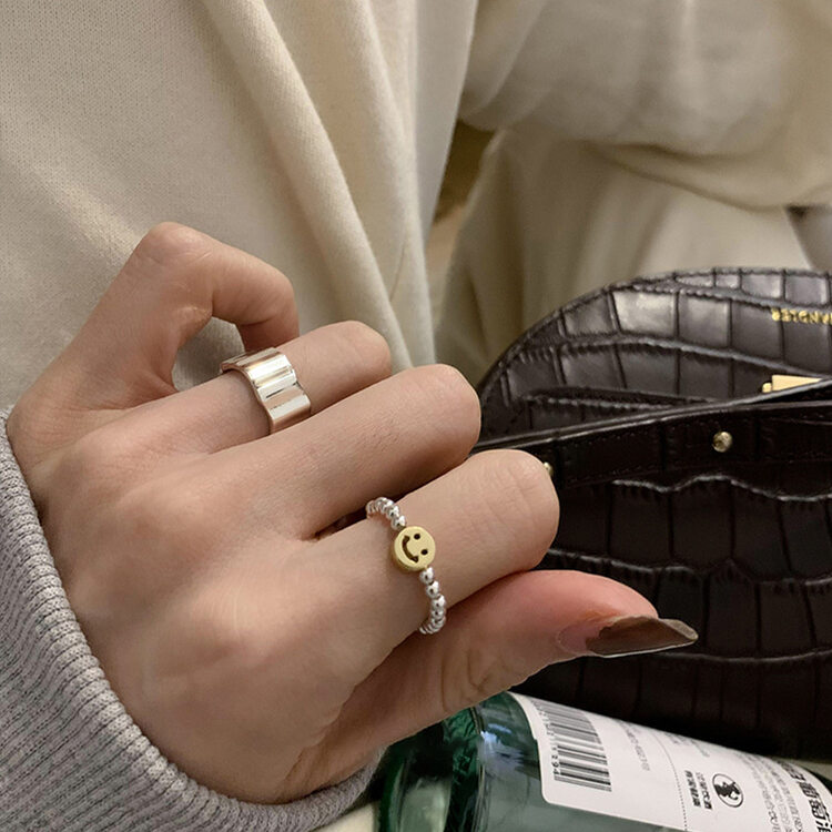 [INSIDE] Simple geometric smiley face adjustable design ring (with box random) J3416# ZXL