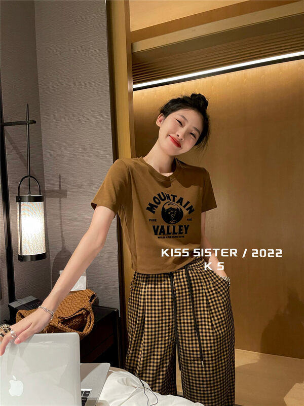 [KISS SISTER] Letter pattern round neck casual short-sleeved T-shirt 22A9636