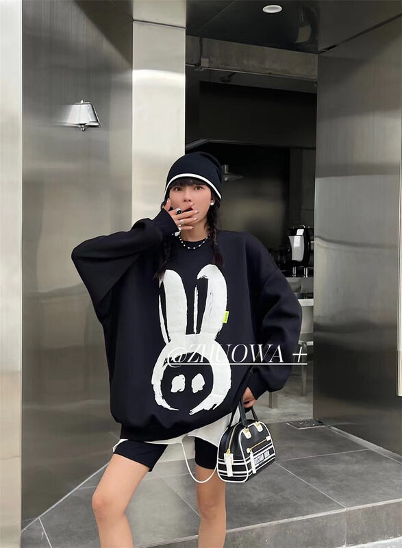 New in autumn! [Strictly selected by buyers - Zhuowa] Hooded rabbit print loose ins sweater 5209# CL
