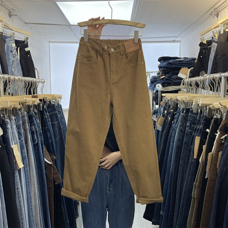 New in autumn! [OKD] Semi-elastic leather label patch Harlan slim jeans 60035-2# GY