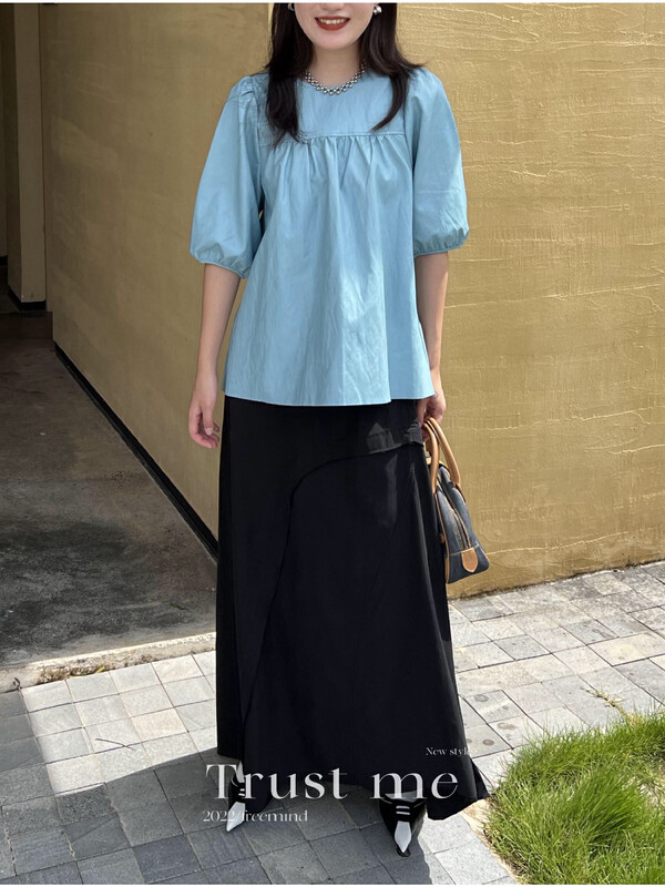 [TRUSTME] Big-name minimalist design stitching raw edge skirt 40129