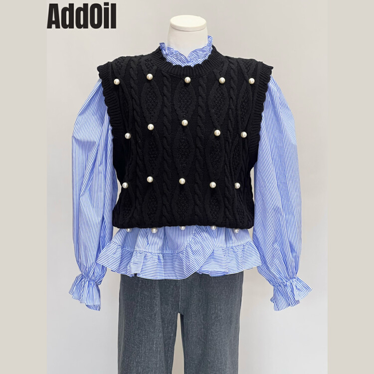 New in autumn! [ADDOIL] Round neck loose pearl vest 3160-1# ZXL