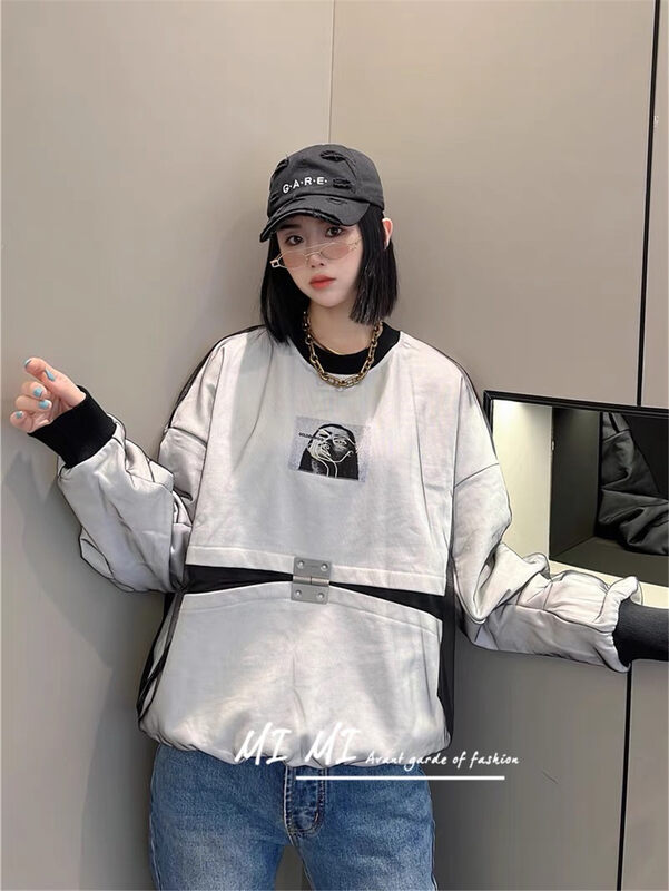 New in autumn! [Yayiro] stitching mesh loose sweater YS1-6951# GYJ