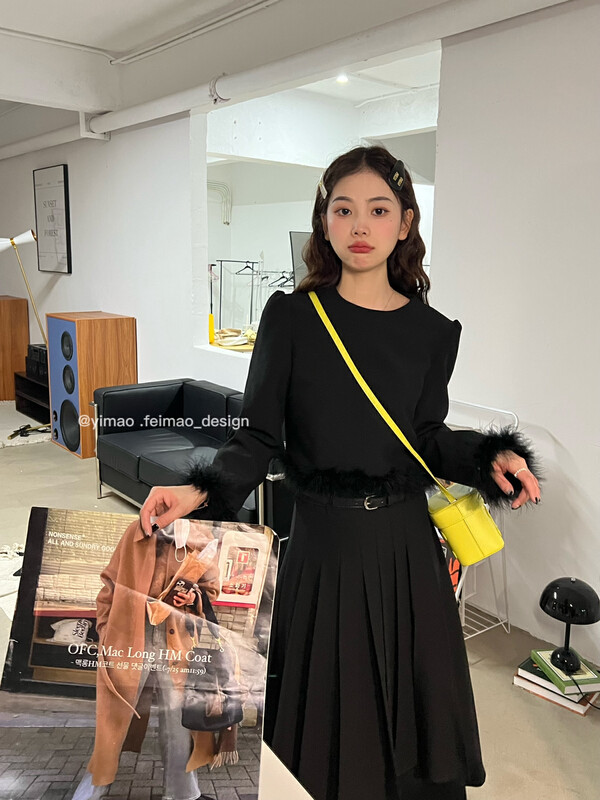 [FEI MAO] Celebrity temperament long-sleeved high-waisted slim fit solid color top shirt Z-8509
