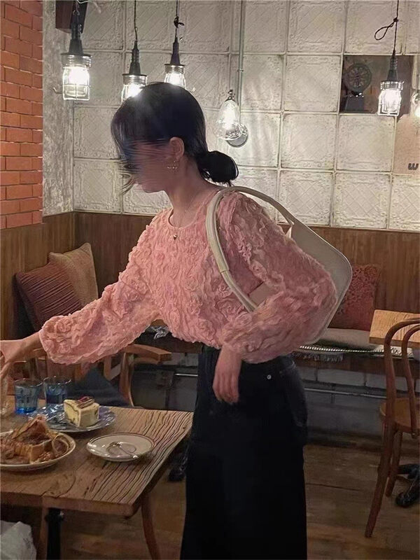 Autumn is new! [N] Three-dimensional small flowers Korean version of the long-sleeved pullover shirt Q233# WTT