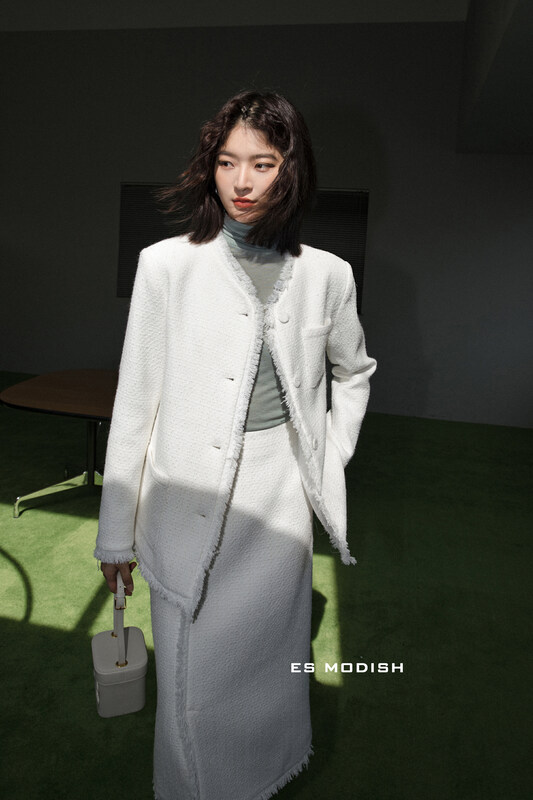 Autumn is new! [ES MODISH] Xiaoxiang style short coat + high waist skirt two-piece suit (including 20% ​​wool) SET1824# CQW
