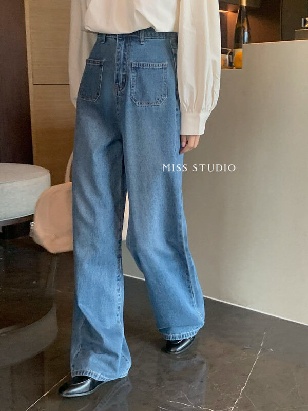 【MISS】Korean style pocket-featured casual loose jeans 99098