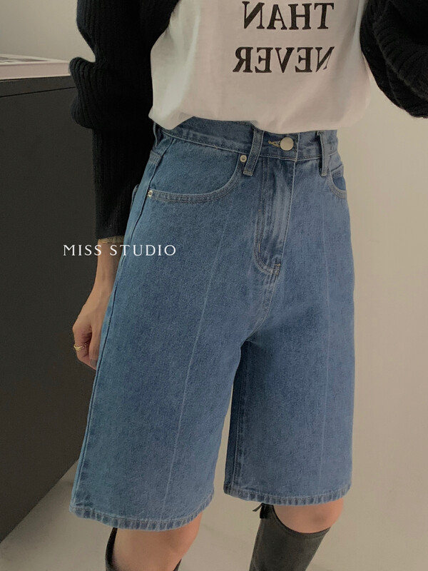 [MISS Mi Sijia] Korean version of simple and versatile washable five-point jeans 99097