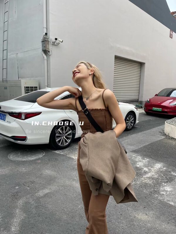 【IN.CHOOSE U】Solid color short vest + loose jeans two-piece suit 69375# CQW