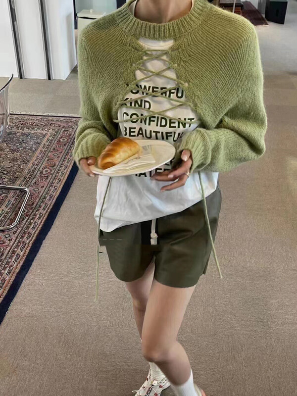 Autumn is new! [MI] Korean version tethered blouse sweater + letter printing short-sleeved T-shirt suit 1521# PCZ