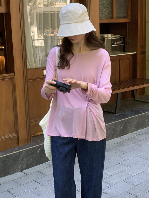 New in autumn! [T.G] round neck all-match solid color pullover bottoming shirt 13866A# CLS