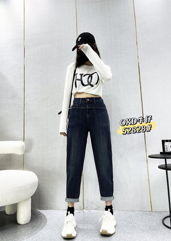 New in autumn! [OKD] version of super positive leather card design Harlan slim and versatile jeans 52828# GY