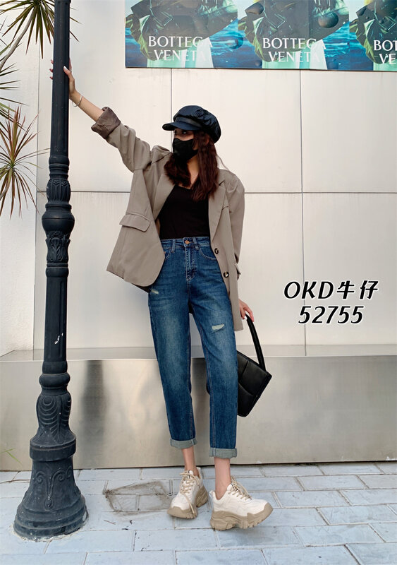 Autumn models are new! [OKD] Retro and old all-match worn ripped harem jeans 52755# GY