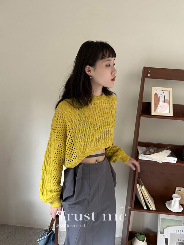 [TRUSTME] Korean version of simple design casual hollow pullover knitted sweater knitted sweater 40161