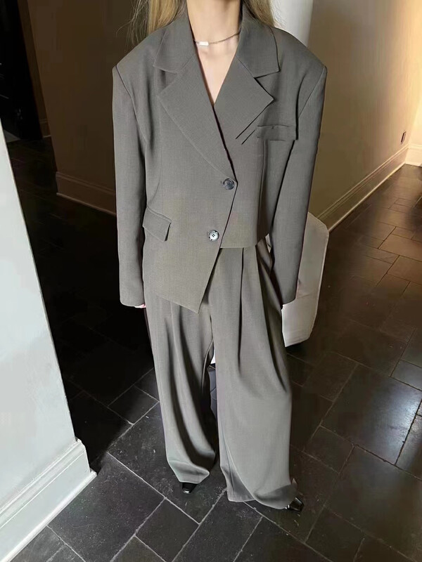 New in autumn! [MI] Irregular temperament short suit + loose trousers two-piece suit 1303# PCZ