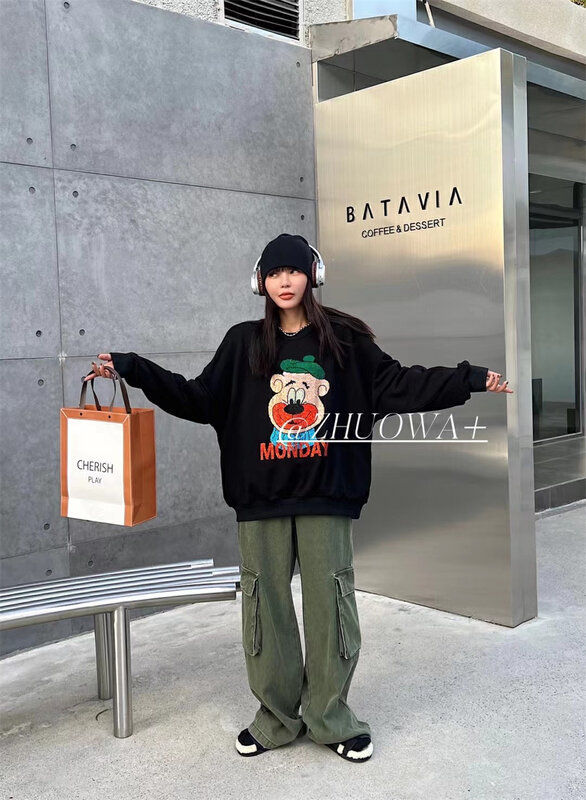 New in autumn! [Strictly selected by buyers - Zhuowa] Fashionable round neck cartoon loose ins sweater 5359# CL