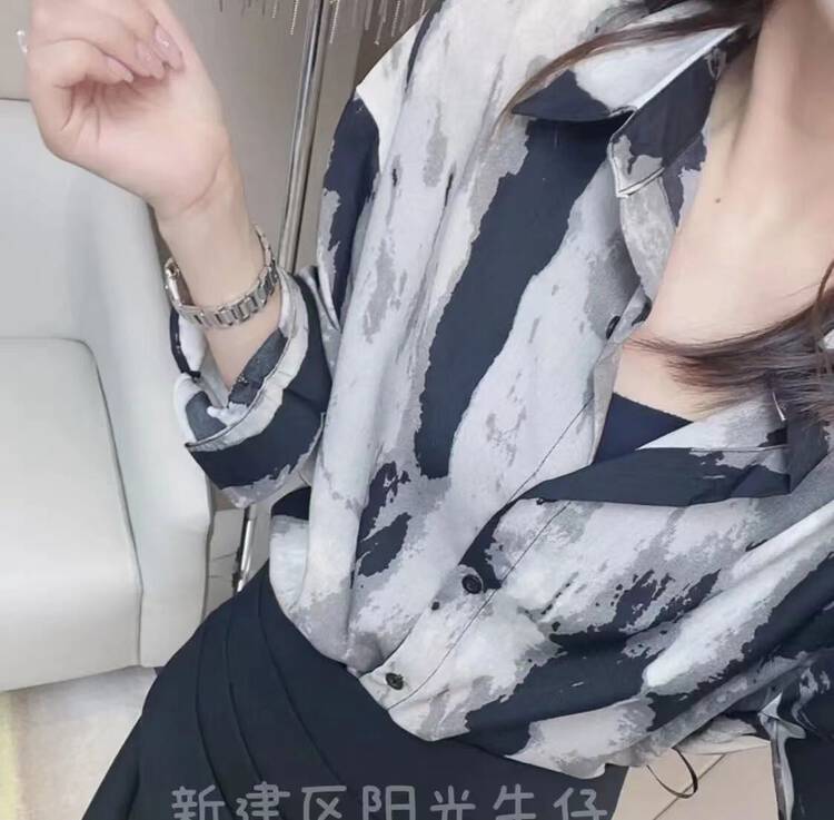 New in autumn! [I-D] Korean version of retro ink painting shirt 6160# L