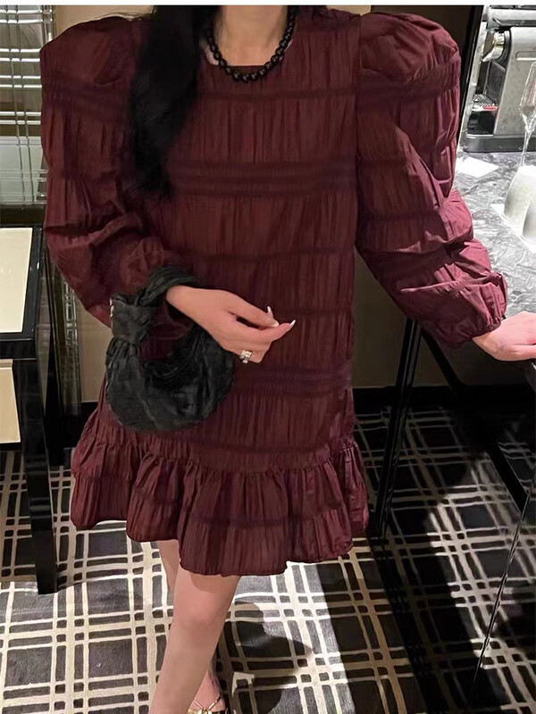 New in early autumn! [MI] Korean version of the temperament pleated fishtail skirt hem dress 1199# PCZ