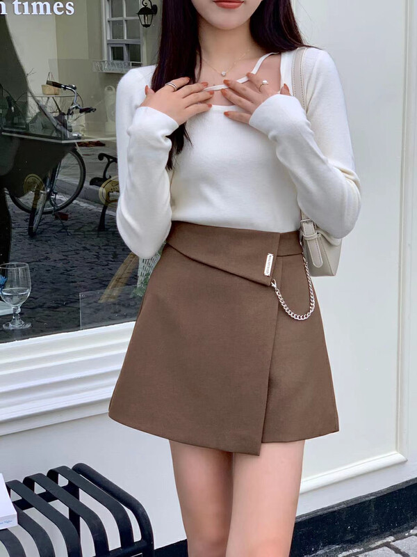 New in autumn! [QUEEN QUEEN] Thin solid color all-match culottes (with detachable chain) A69260# OZQ