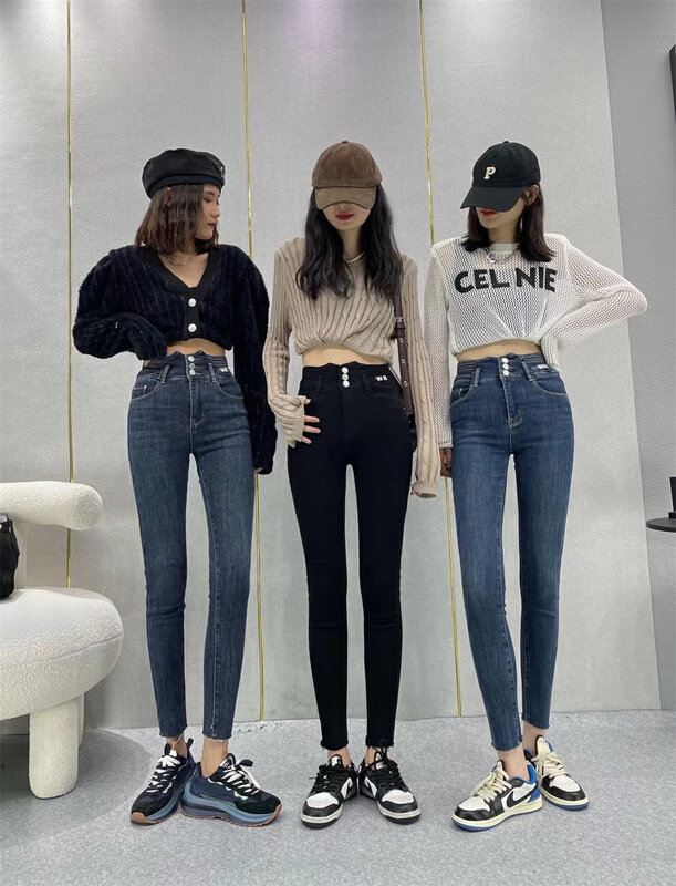 New in autumn! [OKD] High waist three button elastic skinny jeans 60070# GY