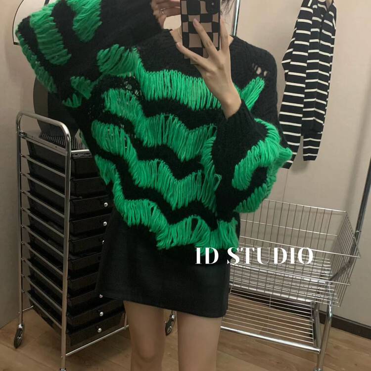 New in autumn! [I-D] round neck pullover color block warm sweater 3166# L