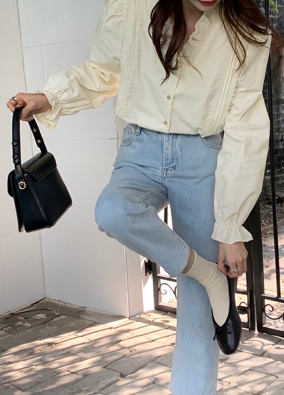 New in early autumn! [Timely rain] Korean style ins retro design high waist thin straight jeans 05119# WPL