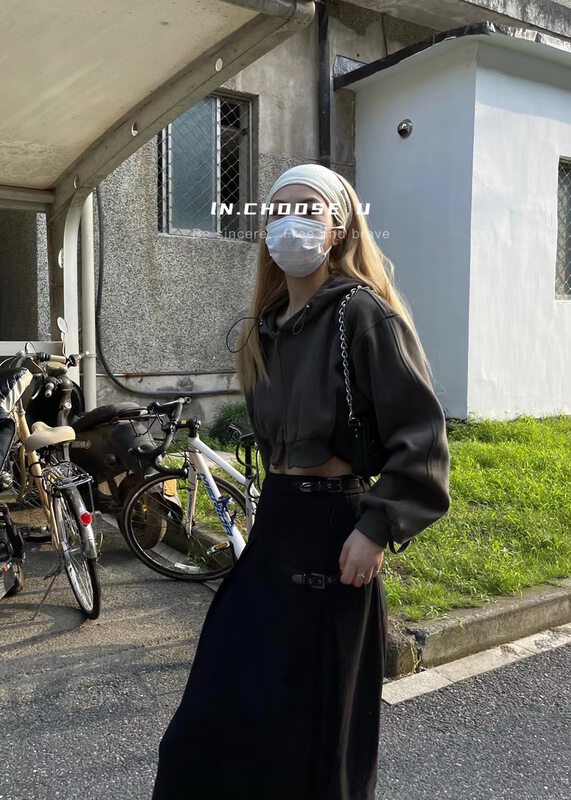 New in autumn!【IN.CHOOSE U】Simple solid color casual hooded short coat 67328# CQW