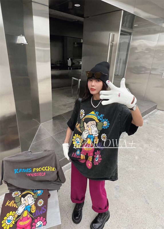 New in autumn! [Strictly selected by buyers - Zhuowa] cartoon pattern loose large short-sleeved T-shirt 2371# CL