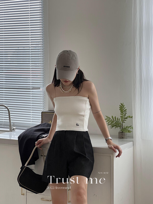 【TRUSTME】Knitted Embroidered Tube Top 40119