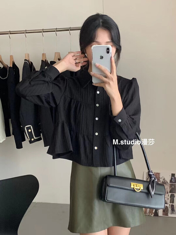 New in autumn! [MSTUDIO Mansha] Korean all-match pleated shirt c1038# HBX