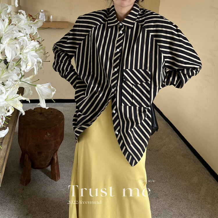 【TRUSTME】Shoulder Pad Raglan Sleeve Mid Length Shirt 40021