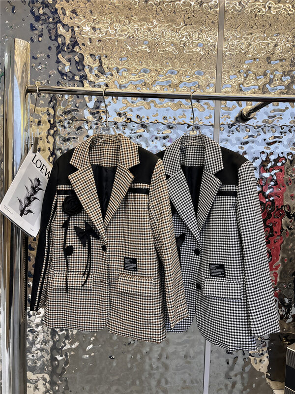 New in autumn!  [Yairou] Plaid Contrast Color Three-dimensional Flower Suit 2696# GYJ