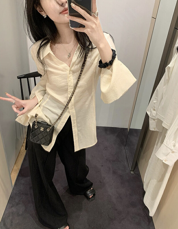 New in early autumn!【KIKI STUDIO】Sweet temperament back slit shirt 6430# HJY