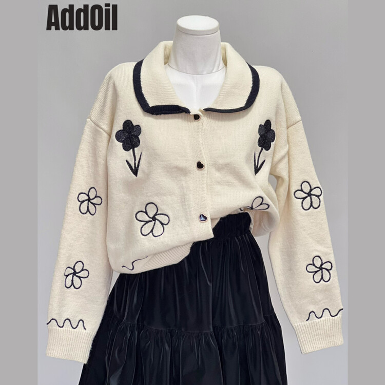 New in autumn! [ADDOIL] Embroidered flower warm sweater 7008# ZXL