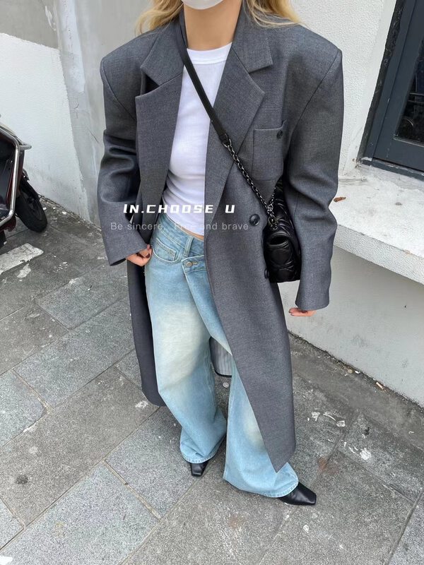 Autumn is new!【IN.CHOOSE U】High-quality loose double-breasted coat (including 3% wool) 66333# CQW