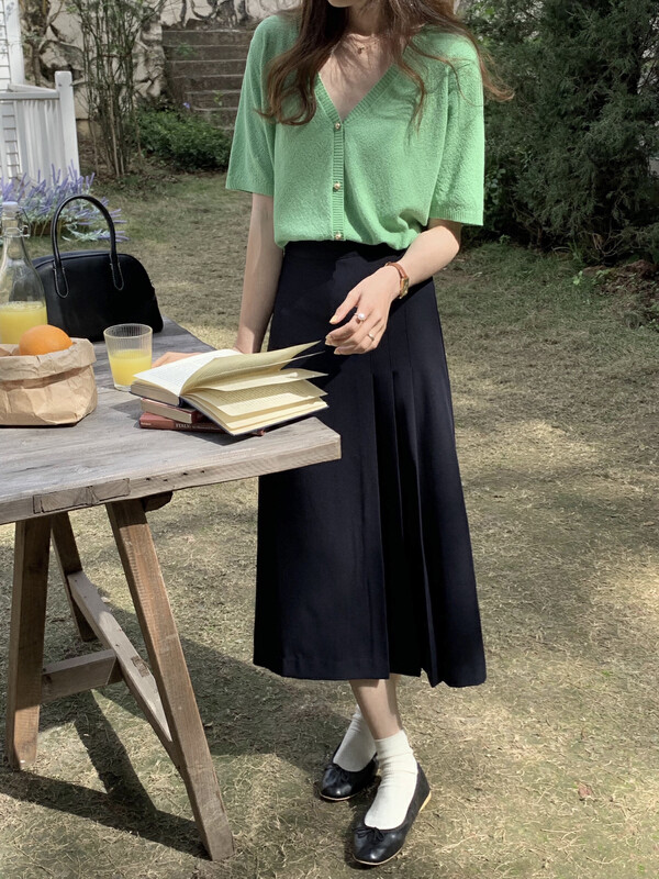 New in early spring!  【T.G】Korean style simple mid-length pleated skirt 16761t# CLS