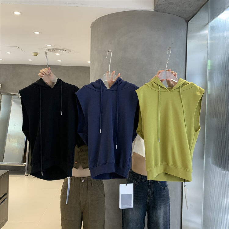 【IN.CHOOSE U】Simple solid color versatile hooded vest/sling 69385# CQW