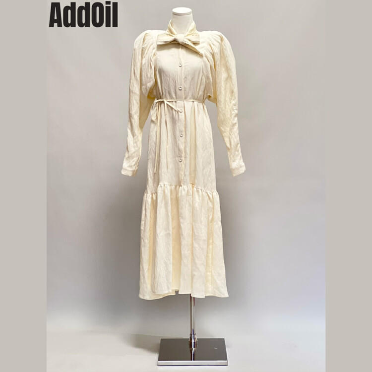 Autumn is new! 【ADDOIL】 Lapel pleated casual loose dress (with waist rope) 85042# ZXL