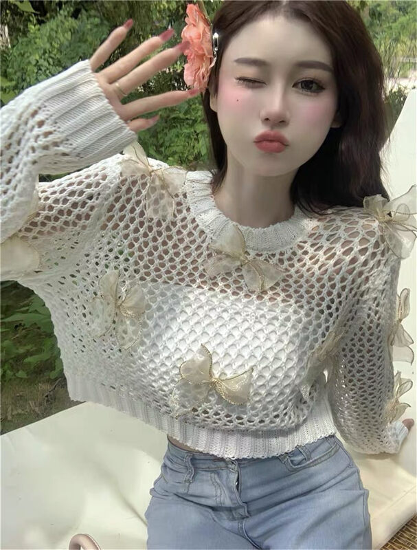 New in early autumn! [Korean C home] bow hollow knitted sweater 5357# PCZ