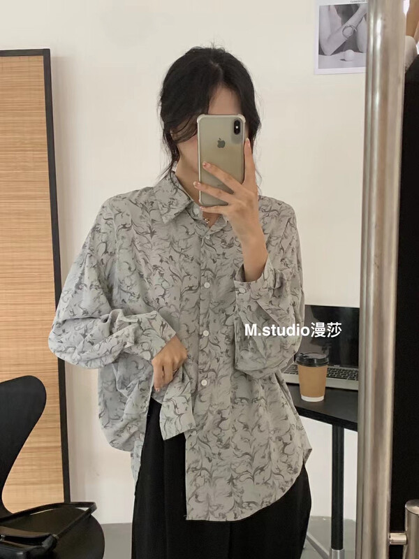 New in autumn! [MSTUDIO Mansha] Wavy printed personalized shirt yy6263# HBX