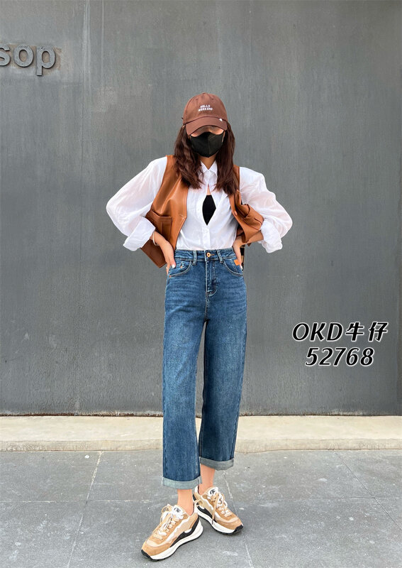 Autumn is new! [OKD] The version is super positive and thin, leather card design dad jeans 52768# GY