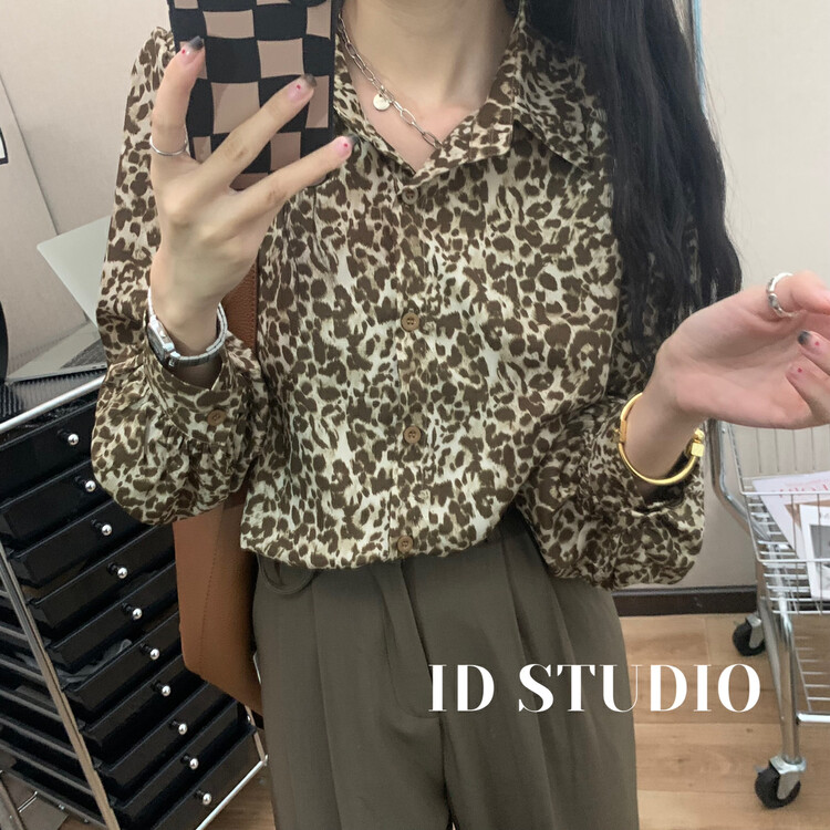 New in autumn! [I-D] Korean style trendy leopard print shirt 6168# L