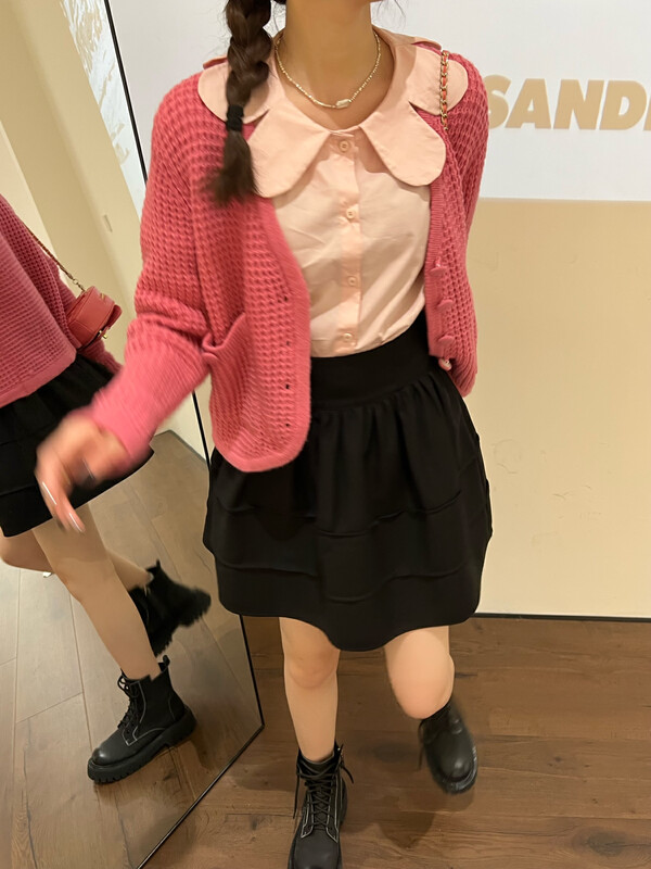 [FEI MAO] Lazy style design hollowed-out long-sleeved V-neck sweater high-end jacket sweater Z-3067