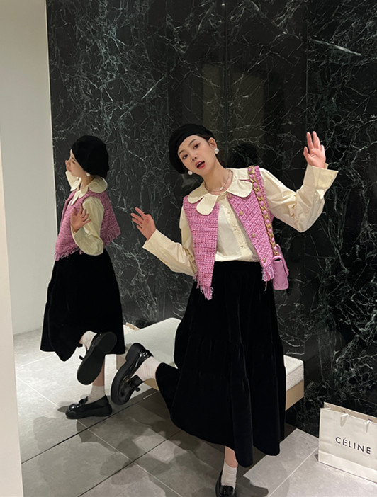 【FEI MAO】French temperament small fragrance sleeveless short coat round neck tassel vest short coat Z-8508# LSL