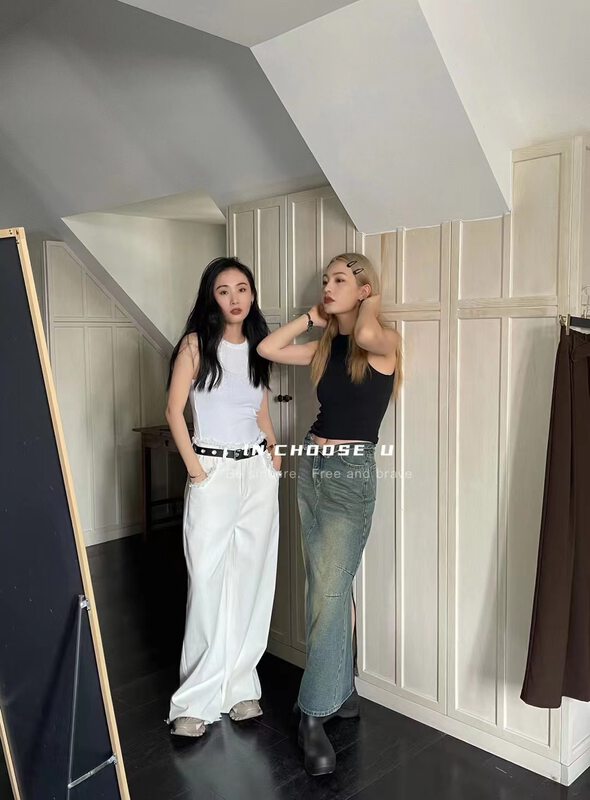 Early autumn new [IN.CHOOSE U] design brushed edge wide-leg jeans 66300# CQW