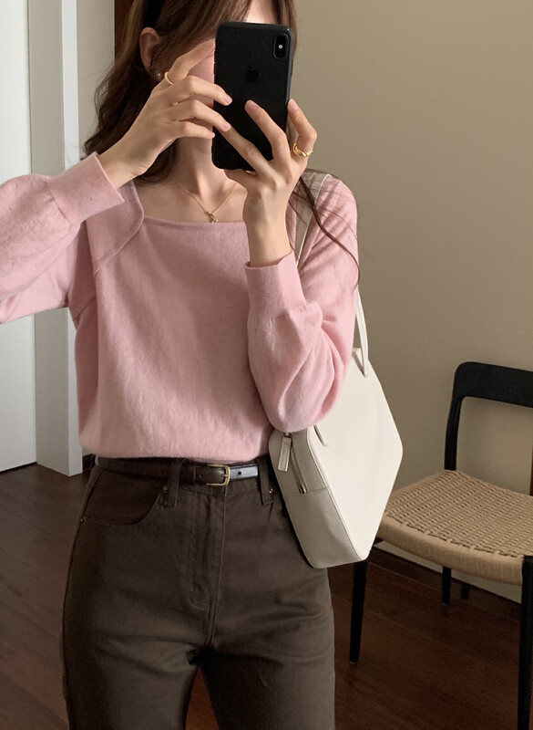 Autumn is new! [T.G] Korean fashion square neck all-match knitted sweater (including 100% wool) 18083# CLS