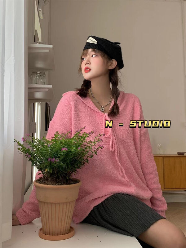 New in autumn! Recommended!  【N】Super Soft Feel Hooded Solid Color Pullover Warm Sweater YS1-M0038# WTT
