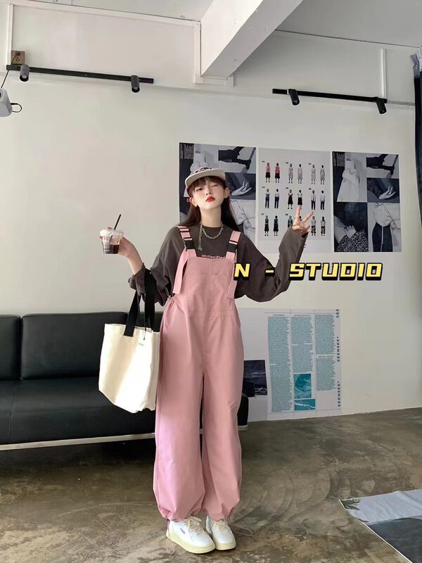 New in early autumn! [N] Adjustable strap tooling high waist solid color all-match overalls Q017# WTT