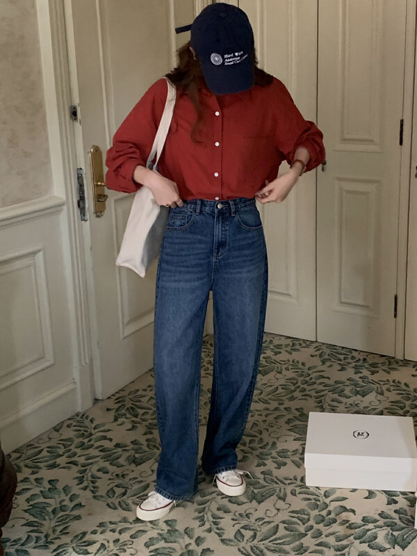 New in autumn!【T.G】High waist solid color all-match jeans 17751# CLS