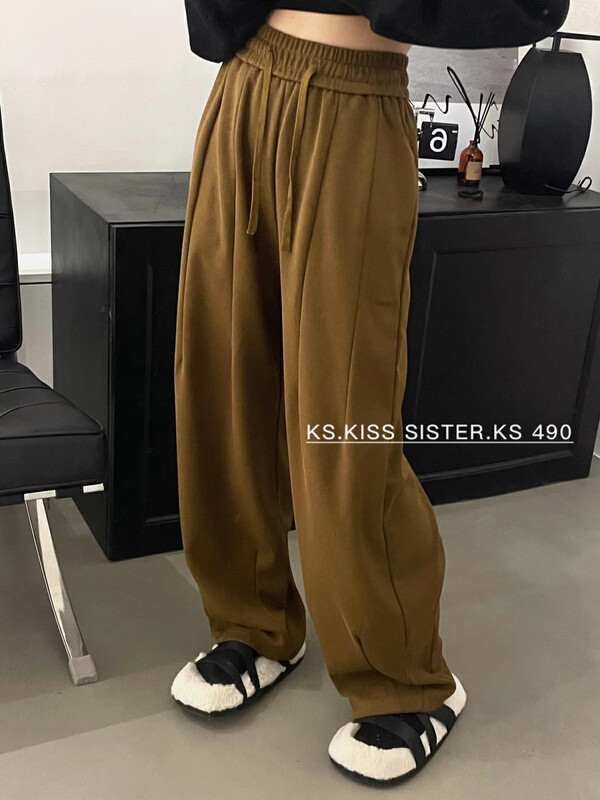New in autumn! [KS] High waist wide leg loose casual pants (with waist rope) 22288# CQW